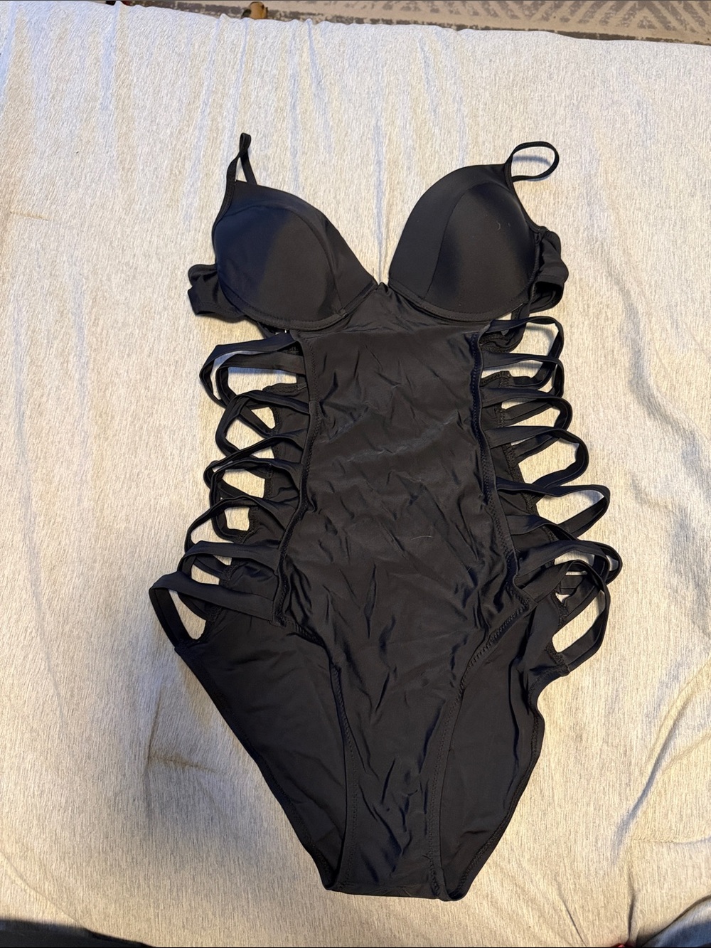 Black Strappy One-Piece Swimsuit